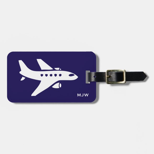 Monogram Aeroplane Travel Trip Custom Name, Luggage Tag (Front Horizontal)