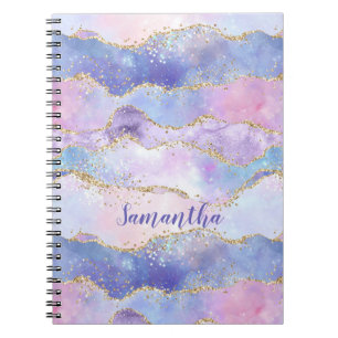 Monogram Agate Glitter Trendy Blue Pink Purple Notebook