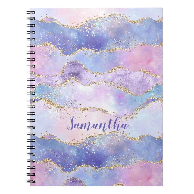 Monogram Agate Glitter Trendy Blue Pink Purple Notebook (Front)