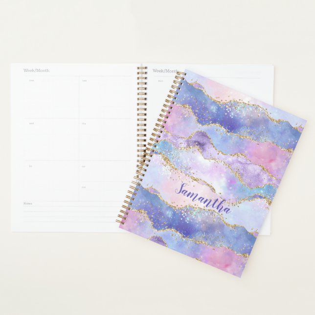 Monogram Agate Glitter Trendy Blue Pink Purple Planner (Display)
