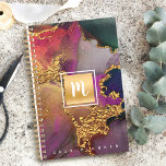 Monogram agate watercolor gold purple blue green planner<br><div class="desc">A sparkly, faux gold foil rectangle with a script typography monogram initial overlays a rich, gold veined, navy blue, hunter green, pink, and purple watercolor background on this chic, elegant, trendy, custom name yearly planner. Personalise with your initial. This planner comes in 2 sizes: small (5.5”x8.5”) and medium (8.5”x11”). Makes...</div>