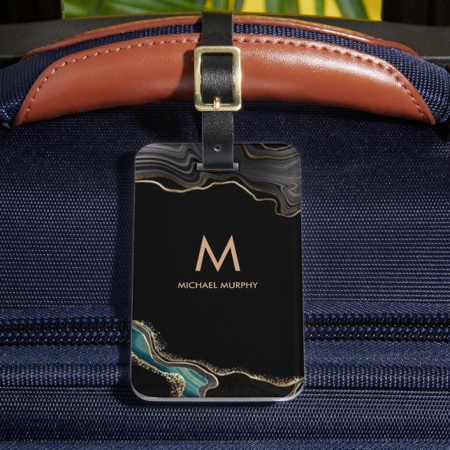 Monogram Agent Agate Black Gold Glitter Luggage Tag (Front Insitu 2)