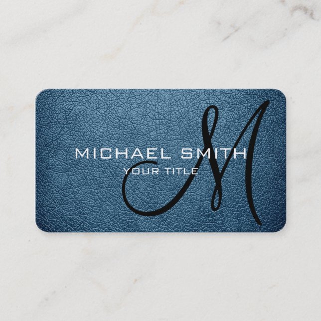 Monogram Air Force blue Leather Look Business Card (Front)