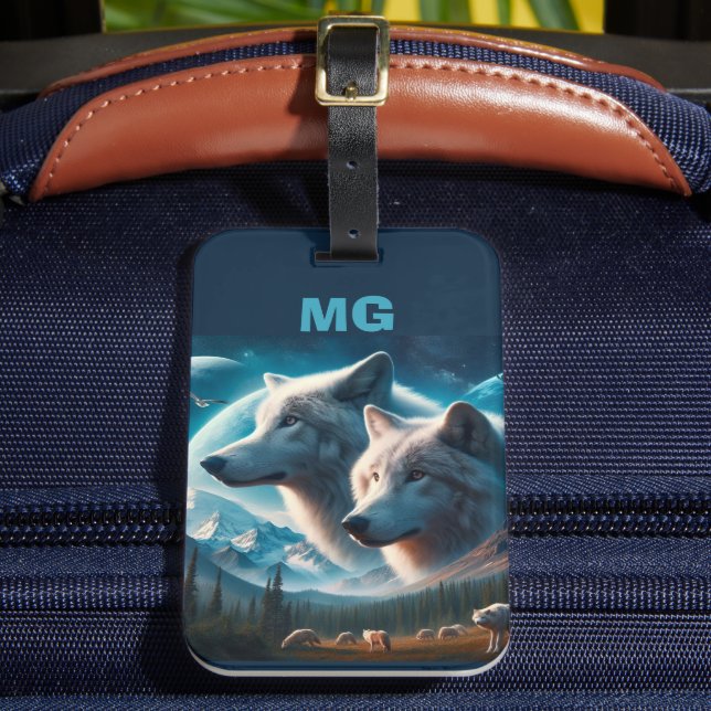 Monogram Alaskan Wolves  Luggage Tag (Front Insitu 2)