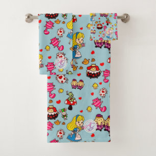 Monogram Alice In Wonderland Kawaii Girls Decor Bath Towel Set