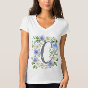 Monogram Alphabet A Watercolor Blue Roses Floral T-Shirt
