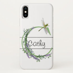 Monogram alphabet C Lavender Eucalyptus Dragonfly iPhone X Case