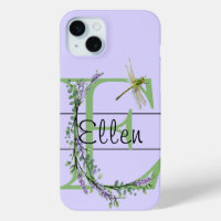 Monogram alphabet E Lavender Eucalyptus Dragonfly
