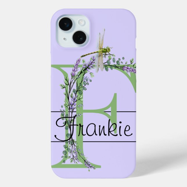 Monogram alphabet F Lavender Eucalyptus Dragonfly Case-Mate iPhone Case (Back)