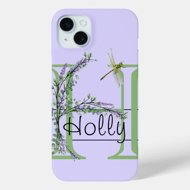 Monogram alphabet H Lavender Eucalyptus Dragonfly Case-Mate iPhone Case (Back)