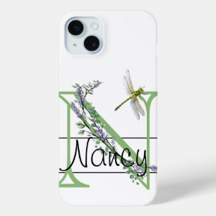 Monogram alphabet N Lavender Eucalyptus Dragonfly iPhone 15 Mini Case
