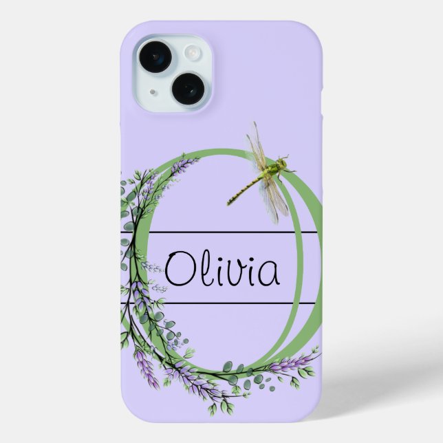 Monogram alphabet O Lavender Eucalyptus Dragonfly Case-Mate iPhone Case (Back)