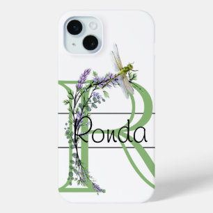 Monogram alphabet R Lavender Eucalyptus Dragonfly iPhone 15 Mini Case