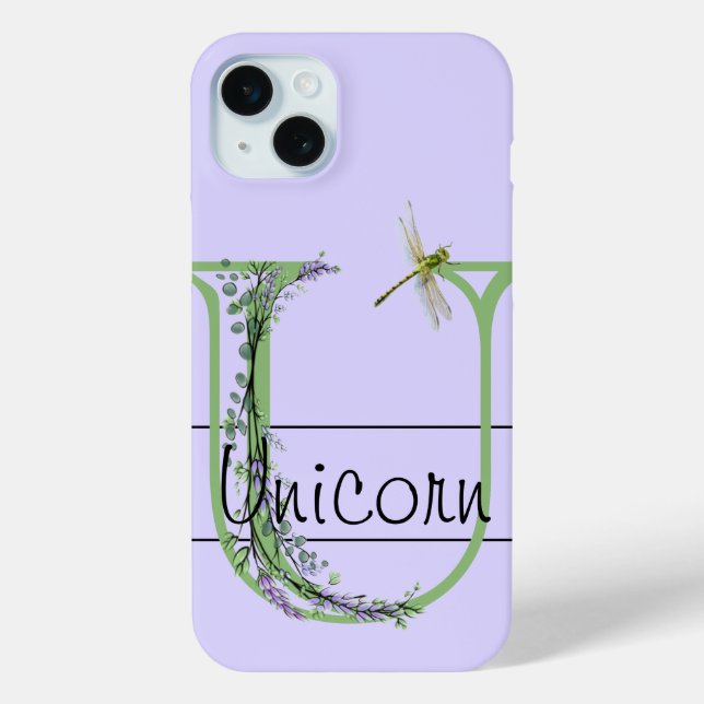 Monogram alphabet U Lavender Eucalyptus Dragonfly Case-Mate iPhone Case (Back)