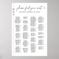 Monogram Alphabetical Wedding Seating Chart Poster