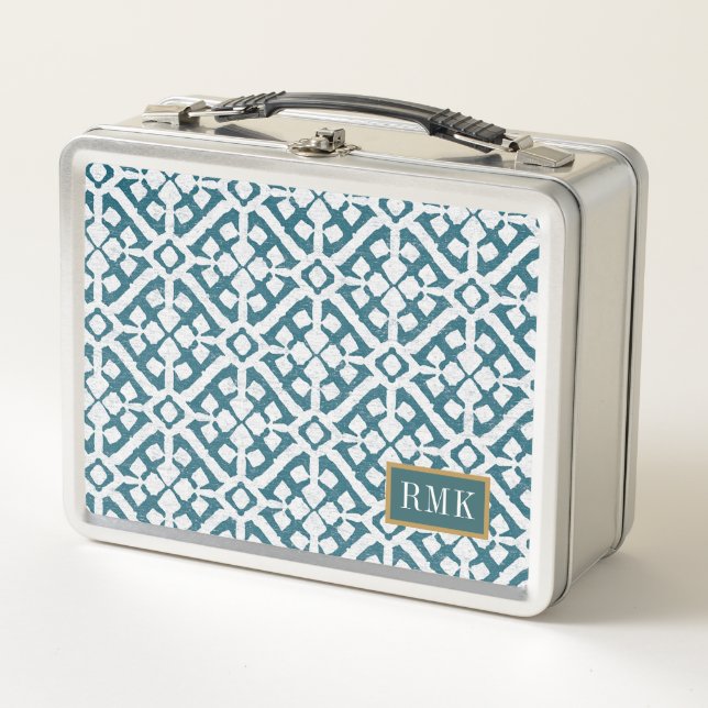 Monogram | Amadora Blue Pattern Metal Lunch Box (Front)
