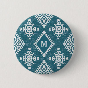 Monogram Amadora Teal Blue Pattern 6 Cm Round Badge