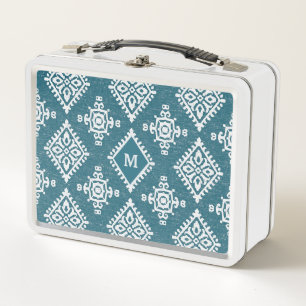 Monogram   Amadora Teal Blue Pattern Metal Lunch Box