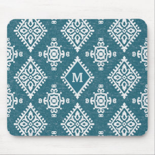Monogram Amadora Teal Blue Pattern Mouse Mat