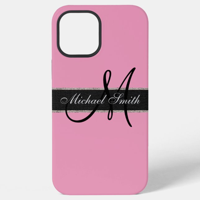 Monogram Amaranth pink Background iPhone Case (Back)