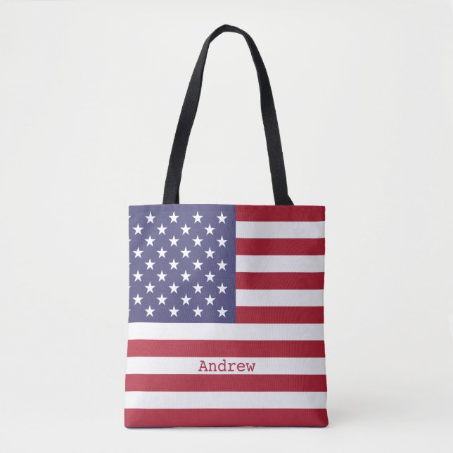 Monogram American USA Flag 4th of July Personalise Tote Bag (Front)