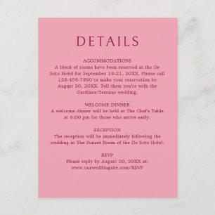 Monogram Ampersand Red Pink Wedding Details Enclosure Card