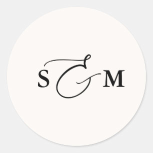 Monogram Ampersand Script Ivory Wedding Classic Round Sticker
