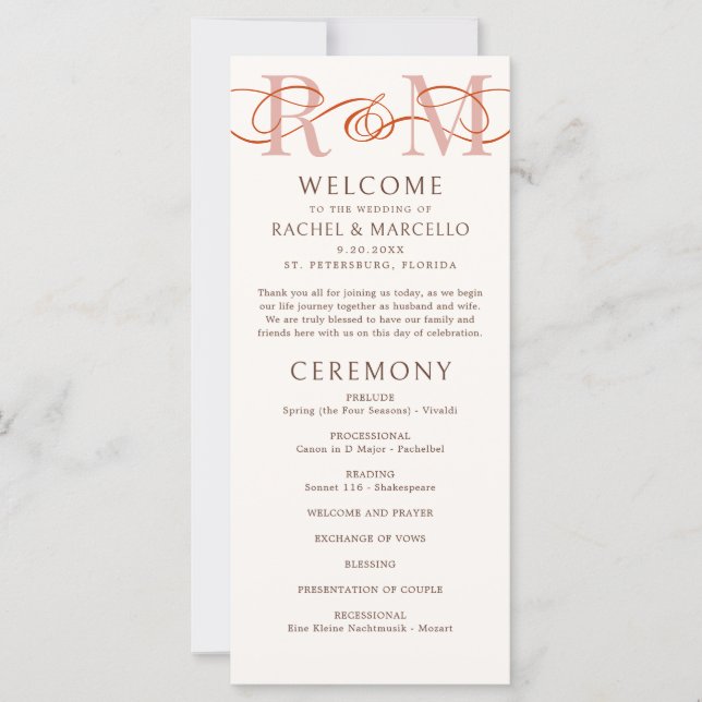 Monogram Ampersand Terracotta Wedding Program (Front)