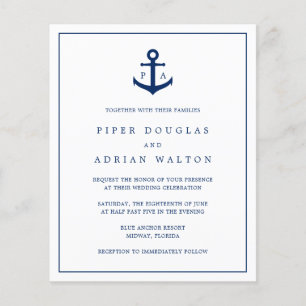Monogram Anchor Nautical Budget Wedding Invitation Flyer
