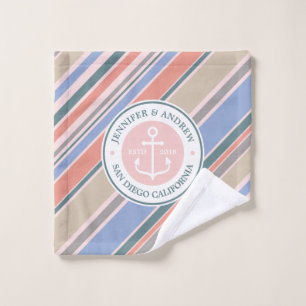 Monogram Anchor Nautical Wedding Blush Pink Stripe Wash Cloth