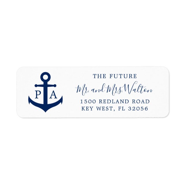 Monogram Anchor Nautical Wedding Return Address (Front)