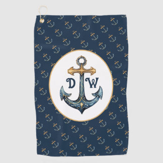 Monogram Anchor Navy Blue Golf Towel