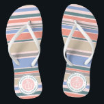 Monogram Anchor Trendy Stripes Pink Nautical Beach Flip Flops<br><div class="desc">An elegant white anchor is the centerpiece of this simple, trendy, colourful design featuring stylish yet down-to-earth stripes in serenity blue, rose quartz pink, dahlia orange, arctic green, opal grey and almond beige. Fresh, fun, nautical design perfect for Spring and Summer. This design is gender neutral/fluid and will work for...</div>