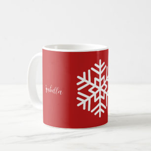 Monogram and Big White Snowflake on Red Coffee Mug