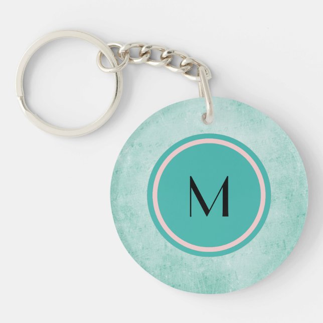 Monogram and Butterfly on mint green colour Key Ring (Front)