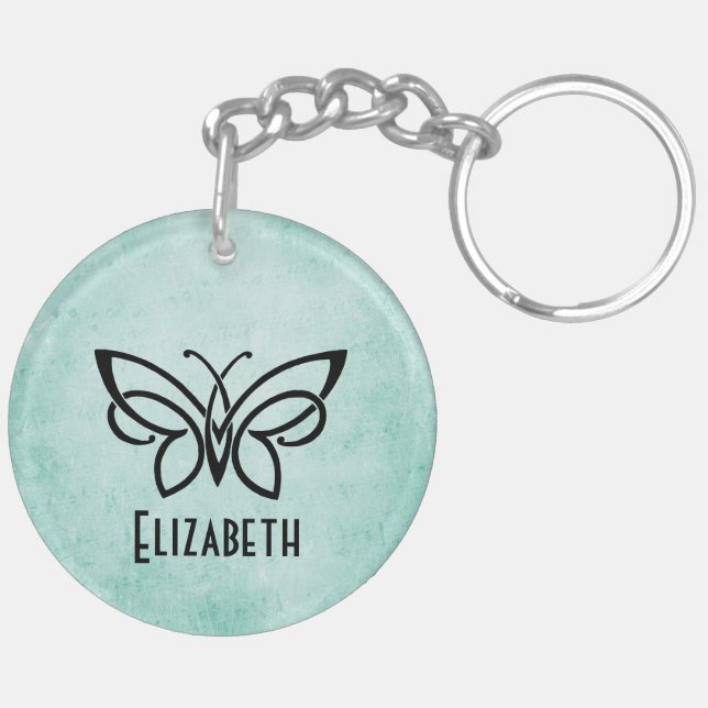 Monogram and Butterfly plus your name on back Key Ring (Back Left)