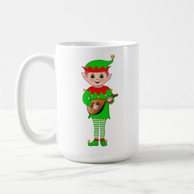Monogram and Christmas Musical Elf  Coffee Mug (Left)