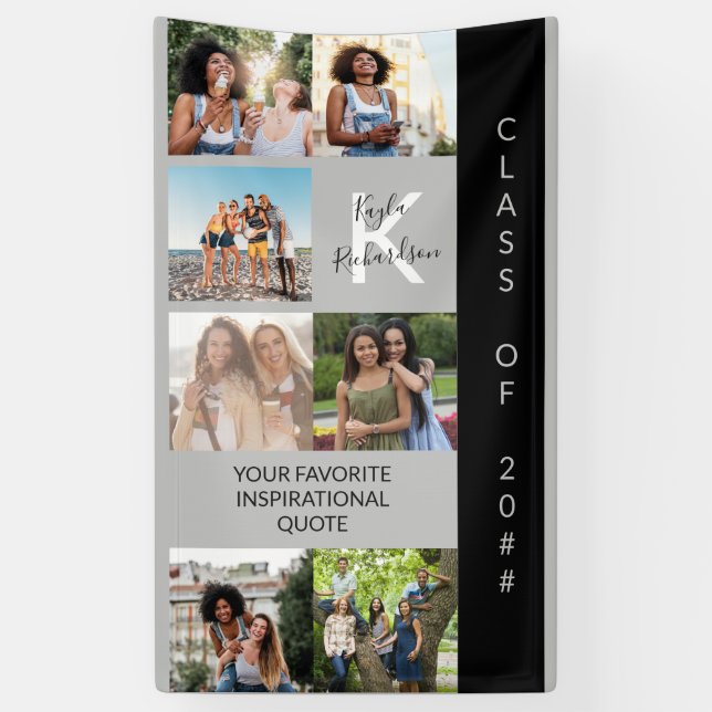 Monogram and Custom Quote Photo Collage Graduation Banner (Vertical)