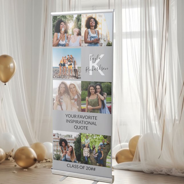 Monogram and Custom Quote Photo Collage Graduation Retractable Banner (Creator Uploaded)