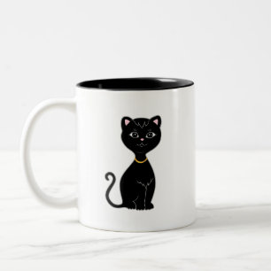 Monogram and Cute Black Cat Two-Tone Coffee Mug