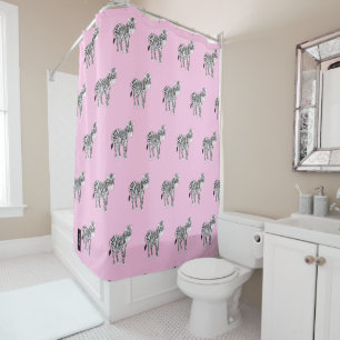 Monogram and cute Zebra stylish pink pattern Shower Curtain
