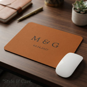 Monogram and Date Luxury Copper Leather Texture Mouse Mat