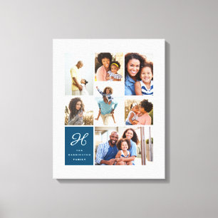 Monogram and Family Multiple Photo Collage Grid Canvas Print