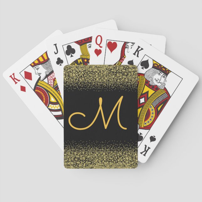 Monogram and Gold Glitter Playing Cards (Back)