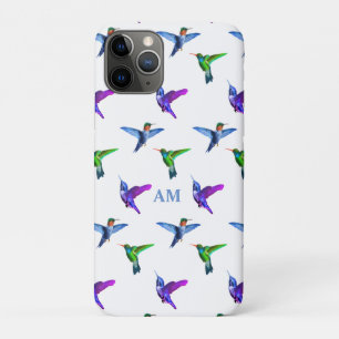 Monogram and Hummingbirds on White iPhone 11 Pro Case
