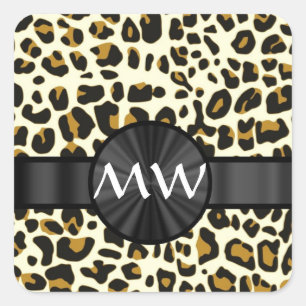 Monogram and leopard print square sticker