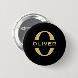 Monogram And Name Black And Gold Personalised 6 Cm Round Badge