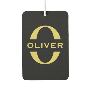 Monogram And Name Black And Gold Personalised Car Air Freshener