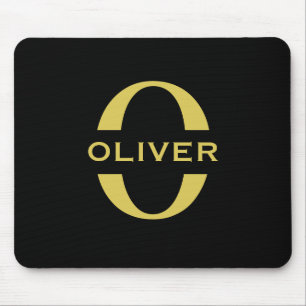 Monogram And Name Black And Gold Personalised Mouse Mat