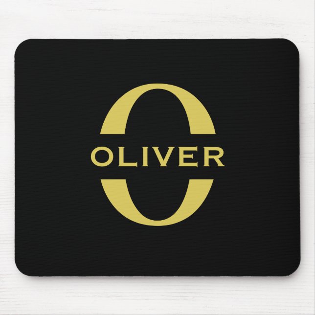 Monogram And Name Black And Gold Personalised Mouse Mat (Front)
